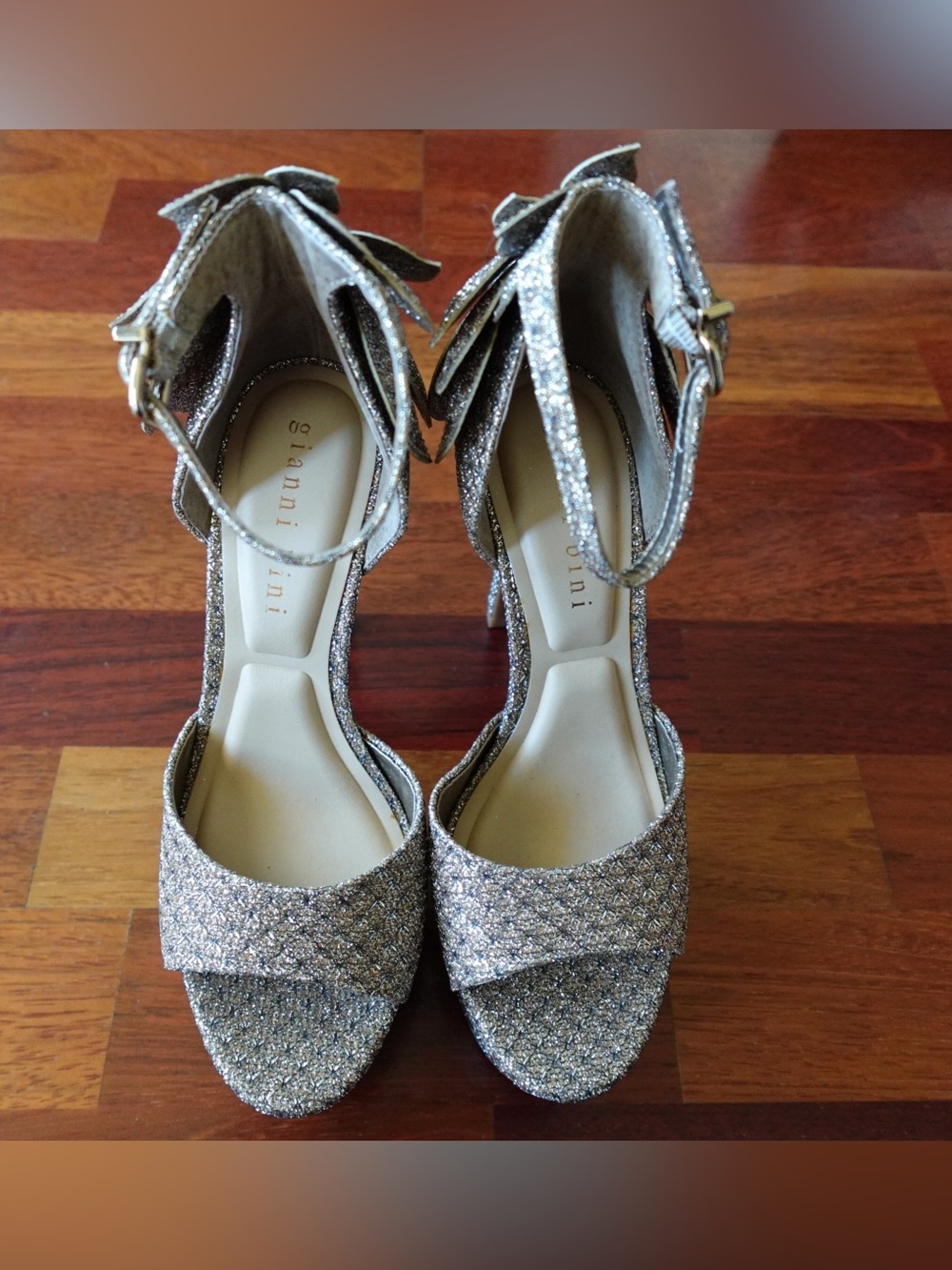 Gianni Bini Silver Glitter Ankle-Strap Heels